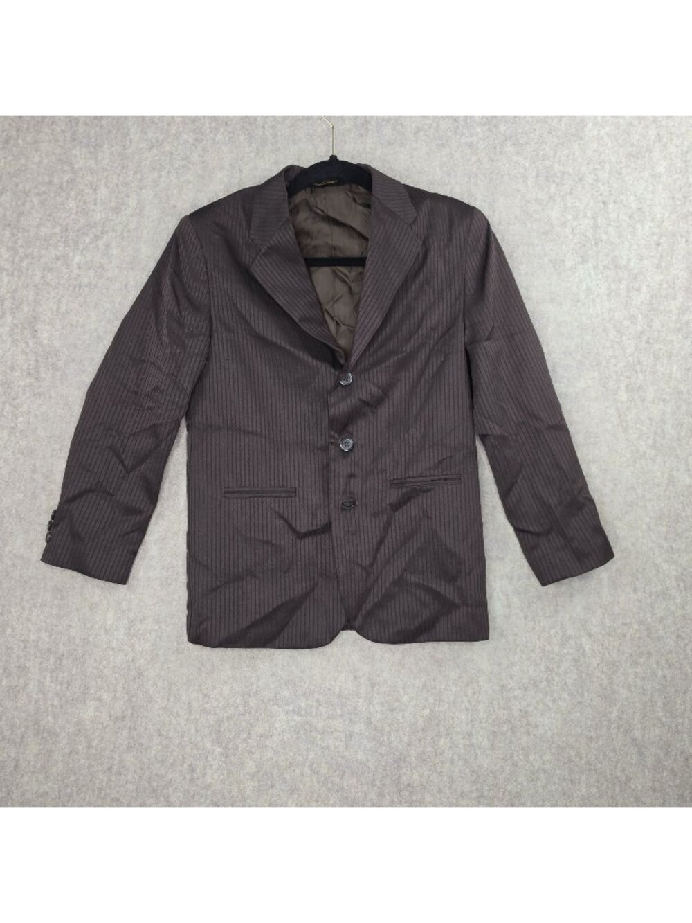 Amherst Collection Boys Pinstripe Brown 2-Button Blazer 12R Polyester Lined